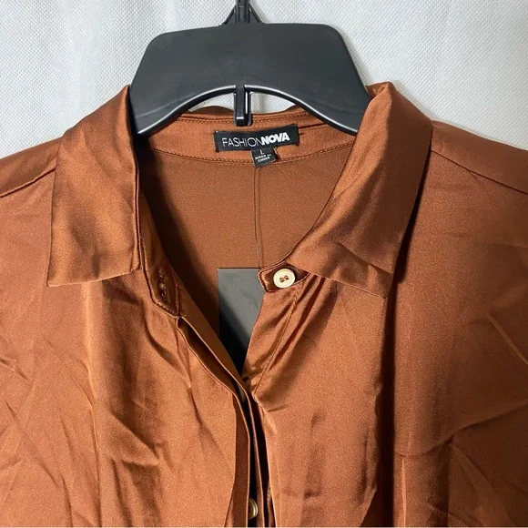 NWT Fashion Nova Time Of Your Life Satin Shirt Dress - Picture 5 of 11